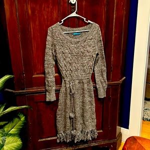 Alice and olivia grey sweater dress long sleeve with Pom Pom